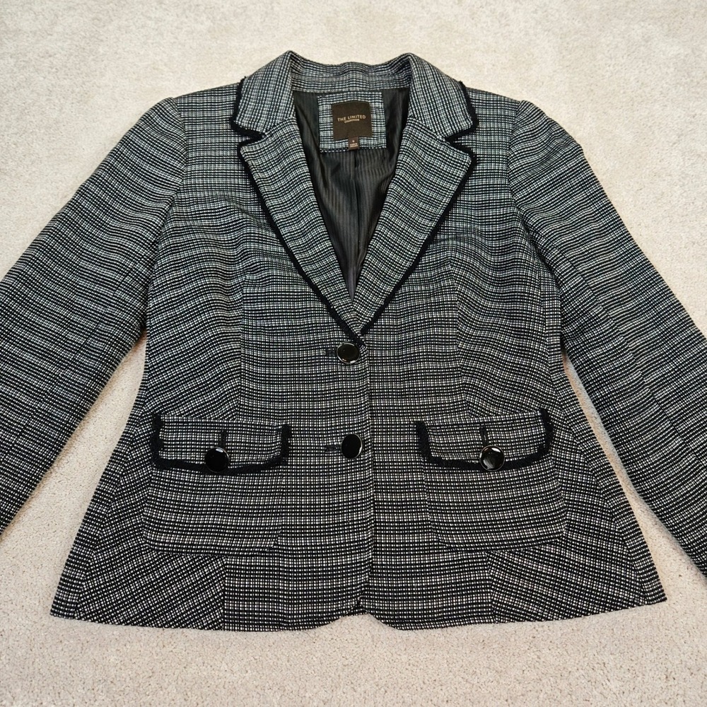 The Limited Collection Women's Black White Micro Tweed Blazer Jacket S Preppy